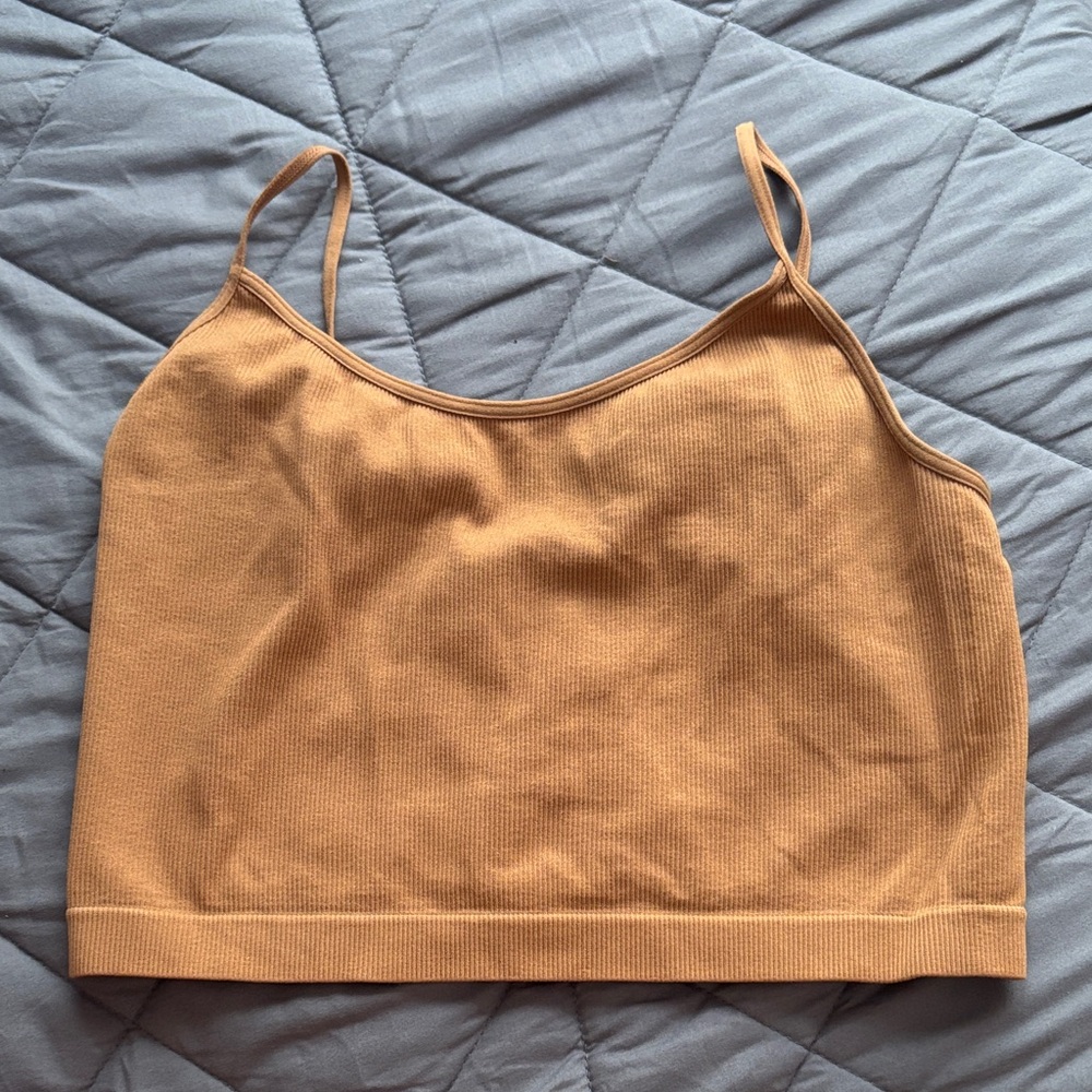 *Tan Ribbed Crop Tank Top